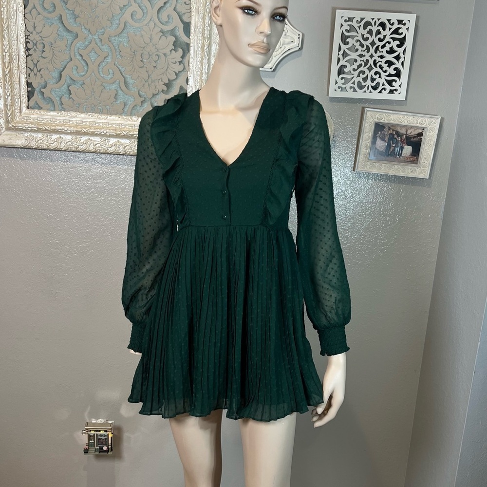 Zara Dark Green V-Neck Ruffle Mini Dress/Romper